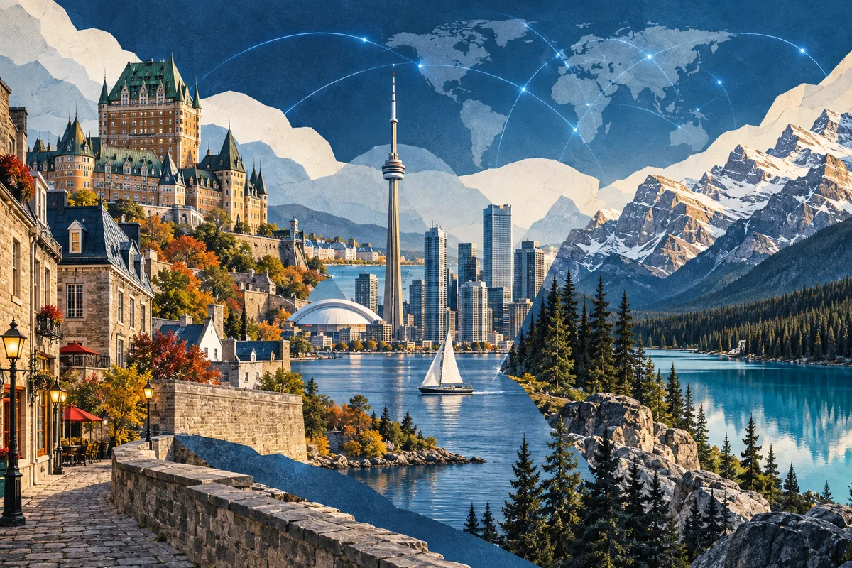 Illustrated portrait of Canada; geographic and cultural interpretation, not regulator premises.